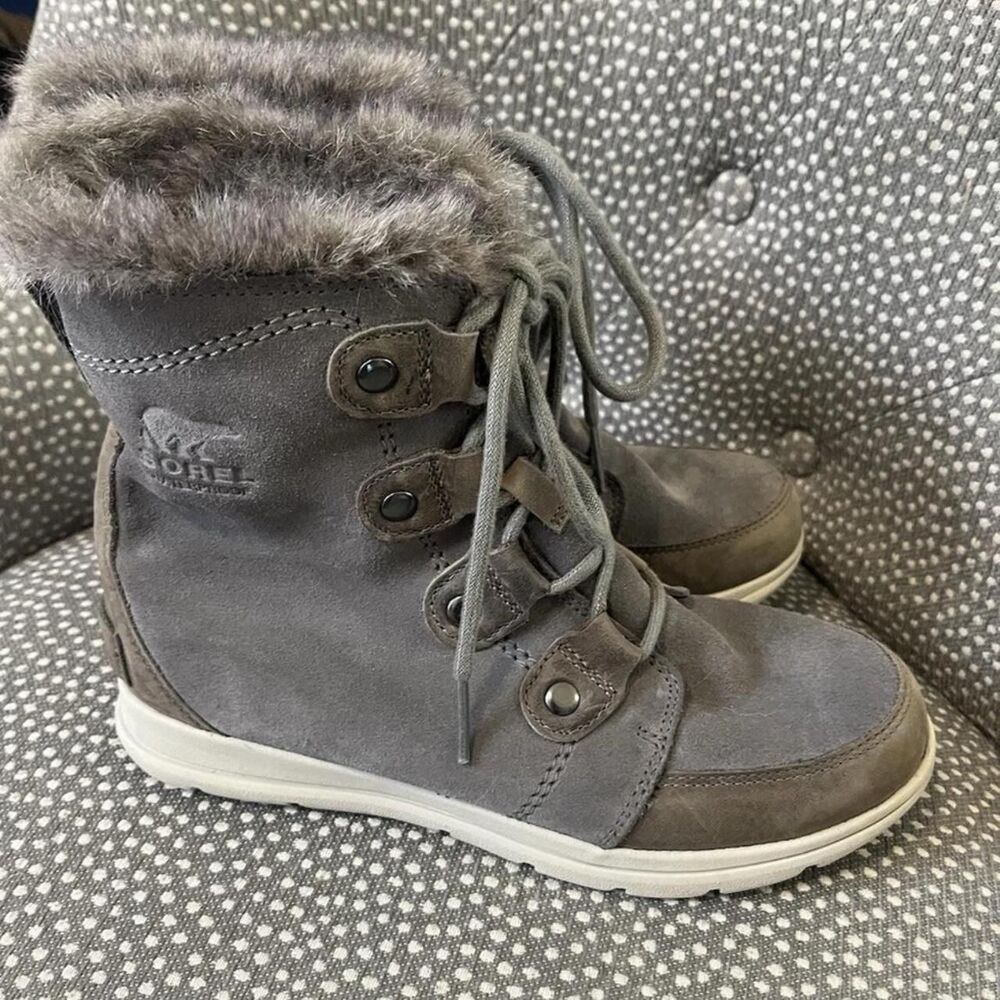 Sorel Explorer Joan Shearling Lined Gray Suede Boots Women’s Size 8